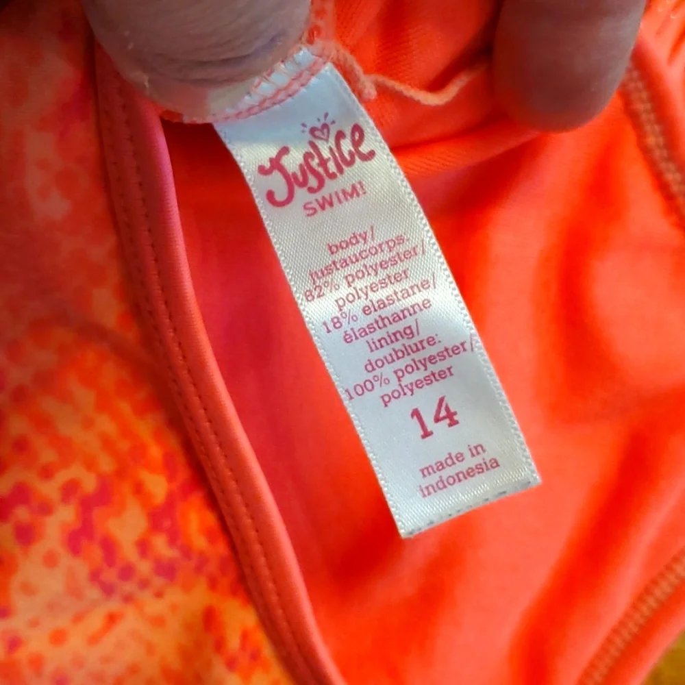 Justice Fluorescent‎ Coral Fringed Swim Bikini Top Size 14 Girl